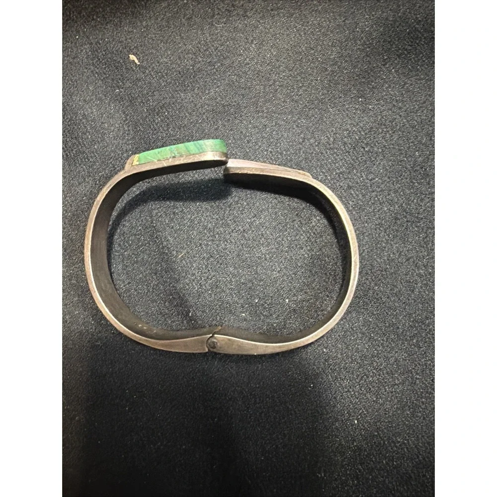 Vtg 46g Taxco Mexico 925 Silver Malachite Clamp Cuff Bracelet TJ-07 REPAIR AS-IS
